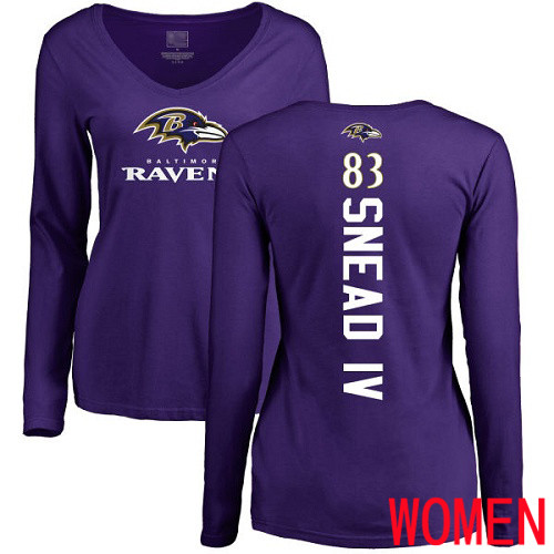 Baltimore Ravens Purple Women Willie Snead IV Backer NFL Football #83 Long Sleeve T Shirt